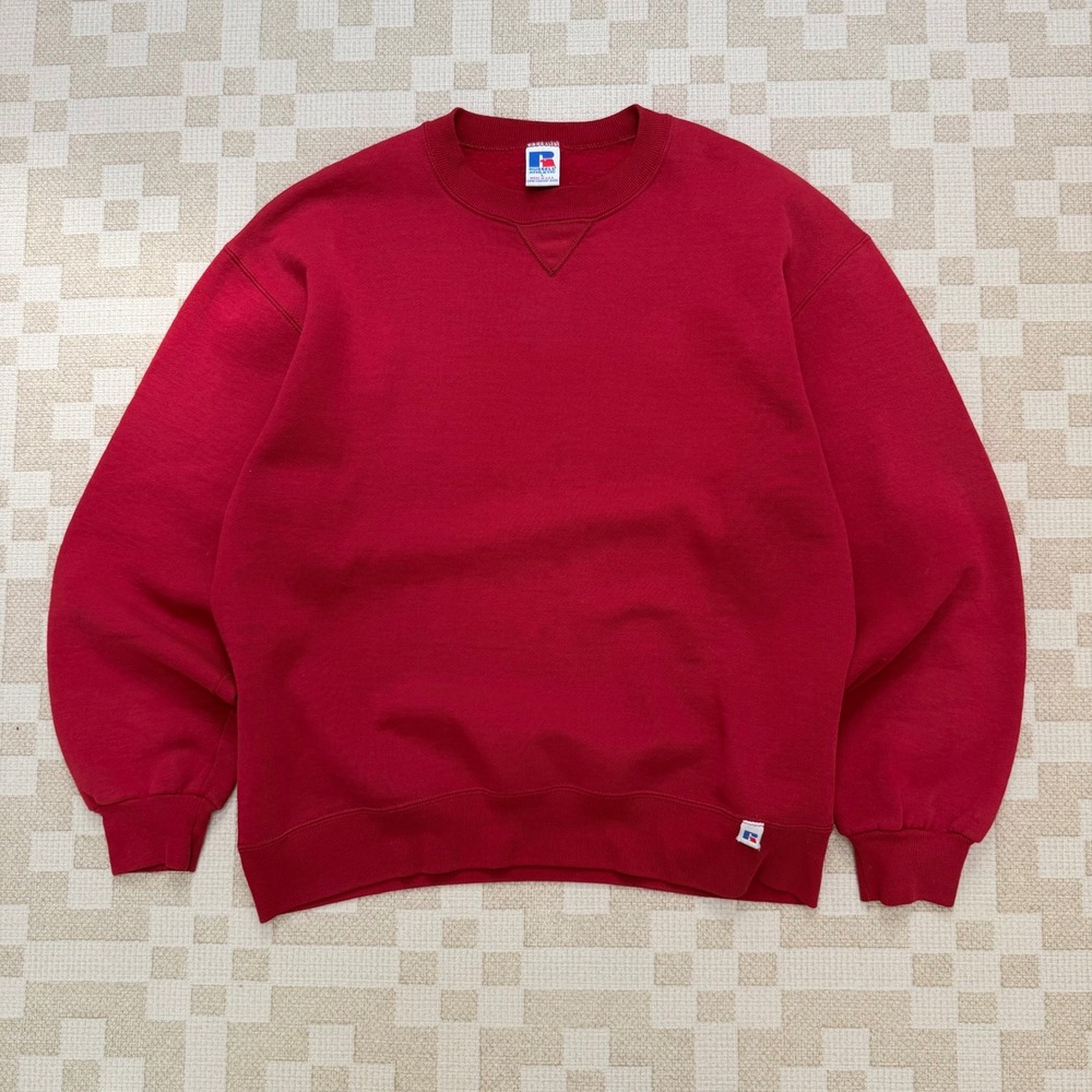 Vintage Russell Athletic Sweatshirt Mens Large Red Crewneck V-Stitch Made in USA
